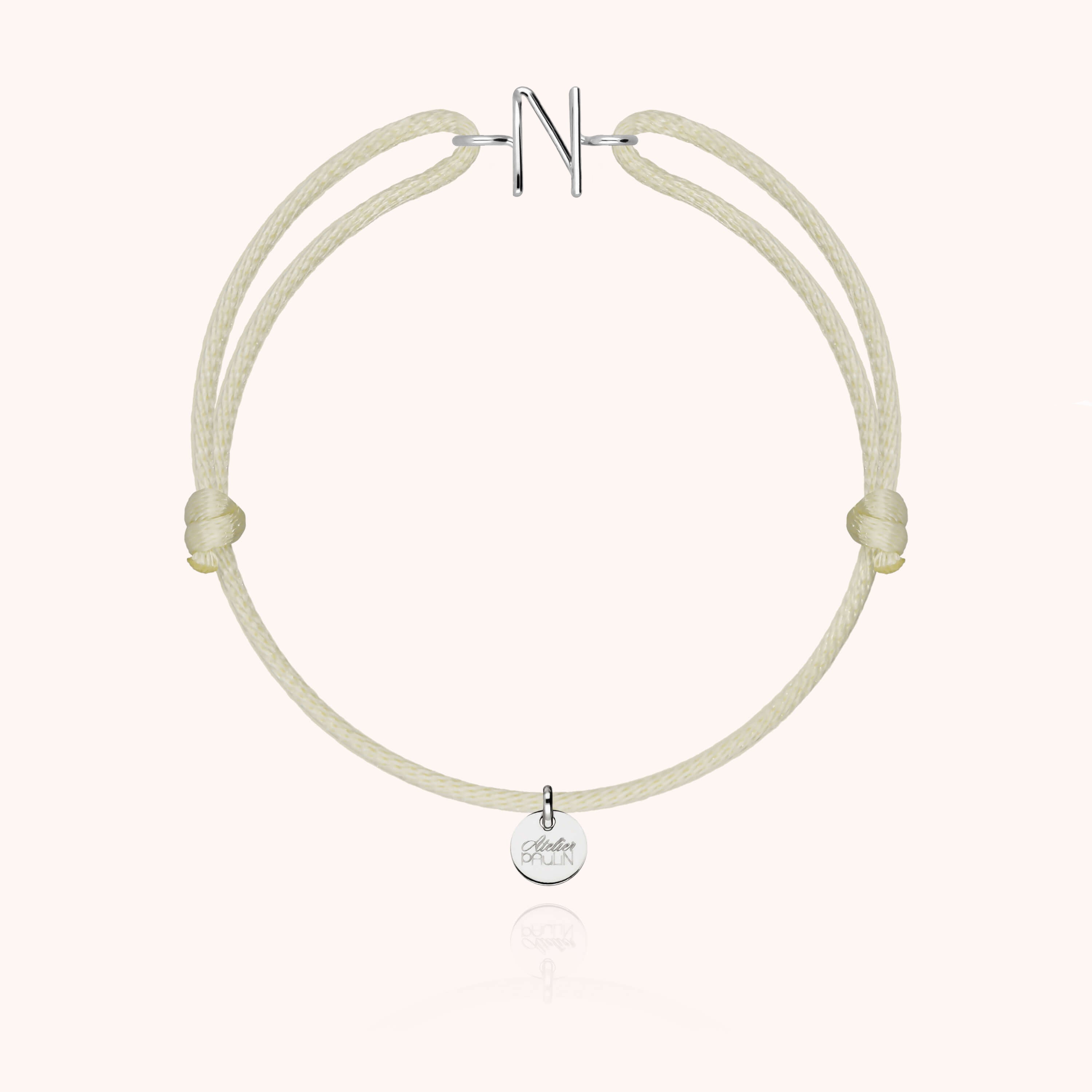 Bracelet Cordon Initiale - or blanc 750/1000