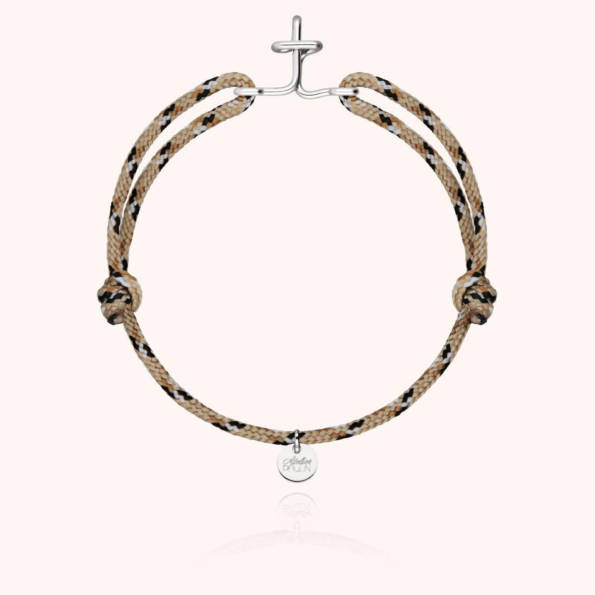 Bracelet Cordon Knot Initiale Homme « T » en argent sterling 925, cordon beige