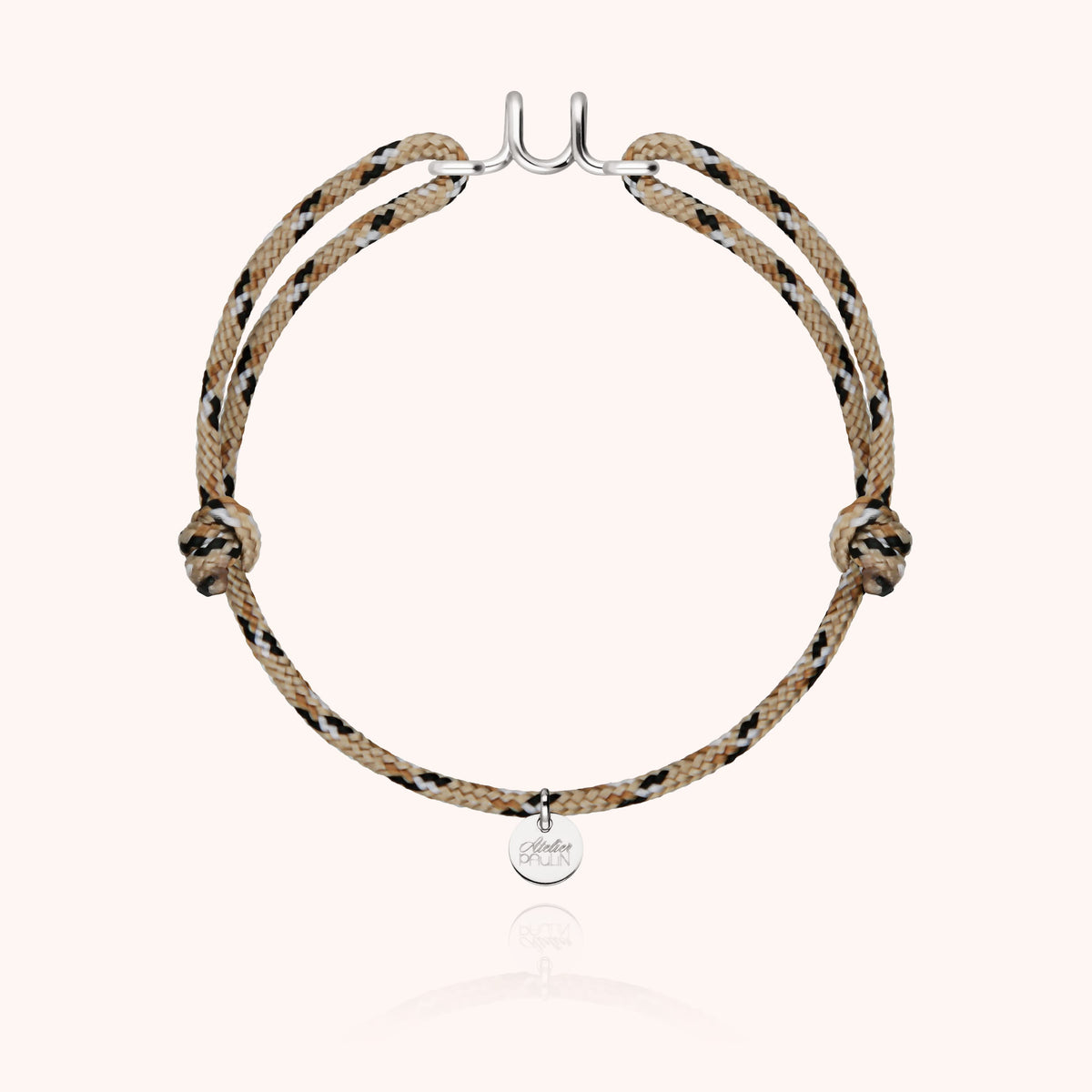 Bracelet Cordon Knot Initiale Homme « U » en argent sterling 925, cordon beige
