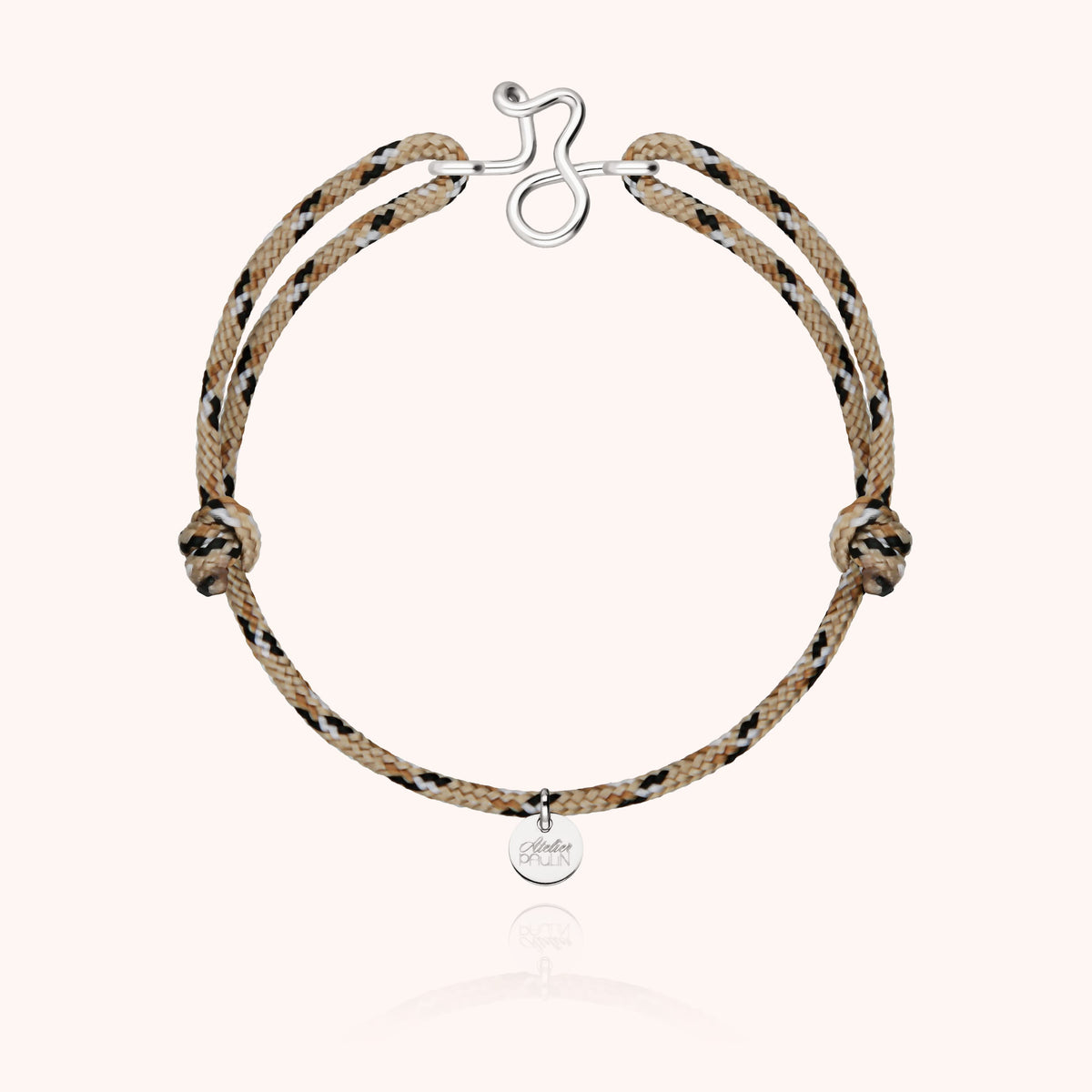 Bracelet Cordon Knot Initiale Homme « Z » en argent sterling 925, cordon beige