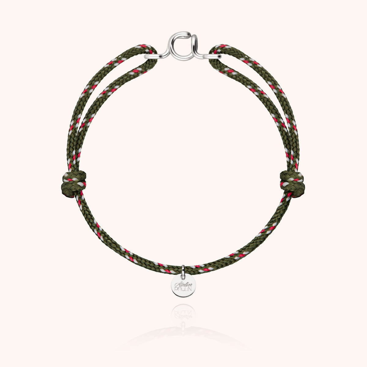 Bracelet Cordon Knot Initiale Homme « A » en argent sterling 925, cordon kaki