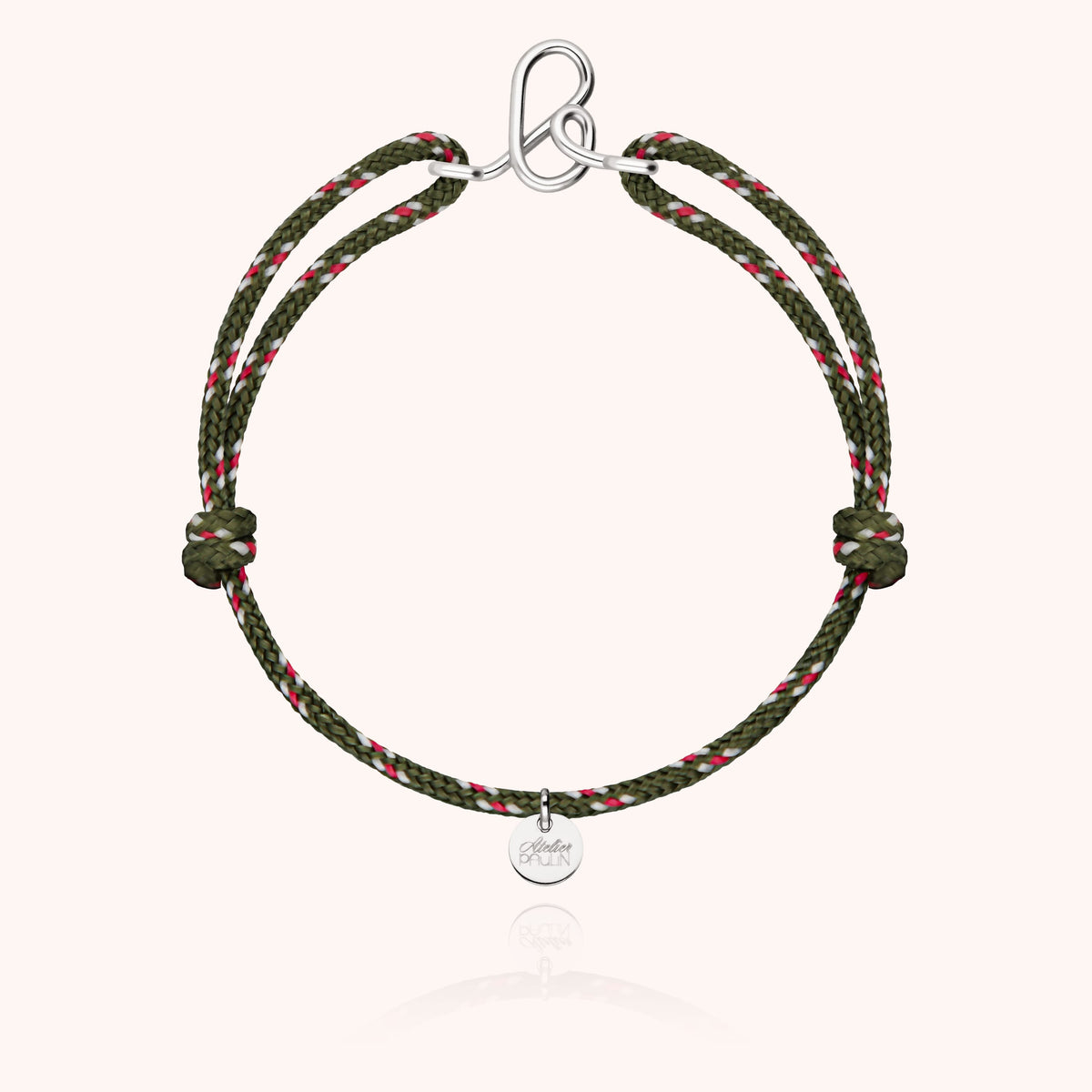 Bracelet Cordon Knot Initiale Homme « B » en argent sterling 925, cordon kaki