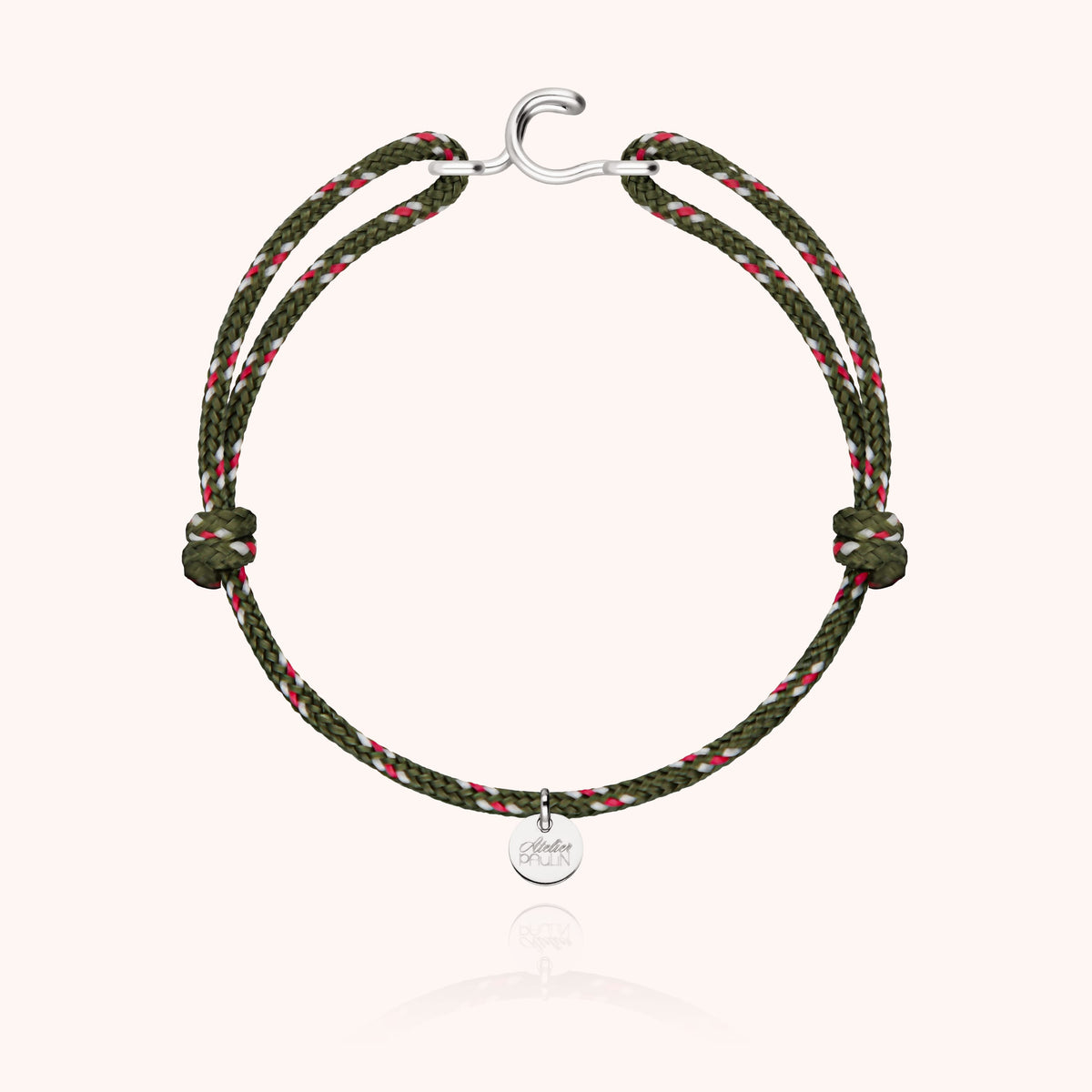 Bracelet Cordon Knot Initiale Homme « C » en argent sterling 925, cordon kaki