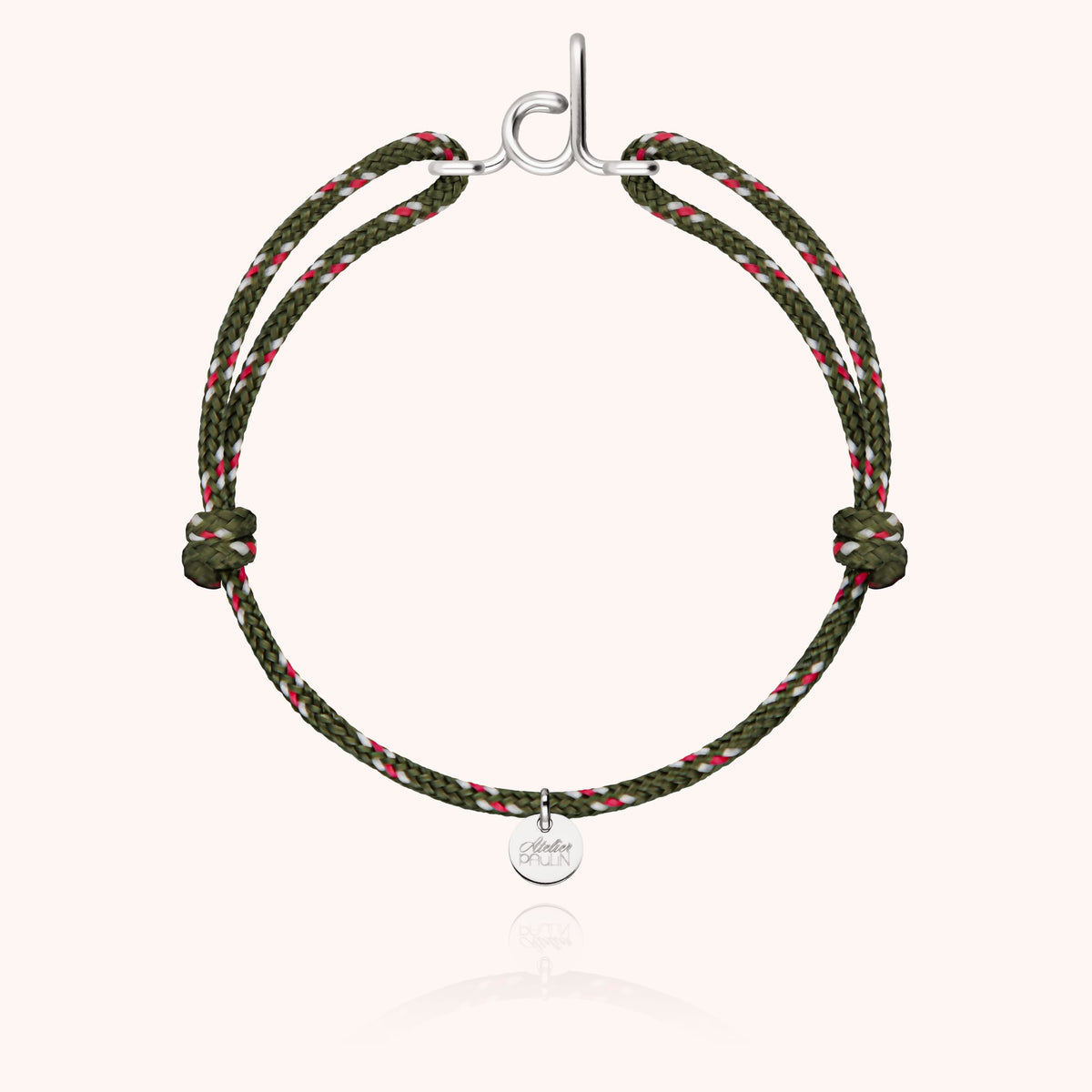 Bracelet Cordon Knot Initiale Homme « D » en argent sterling 925, cordon kaki