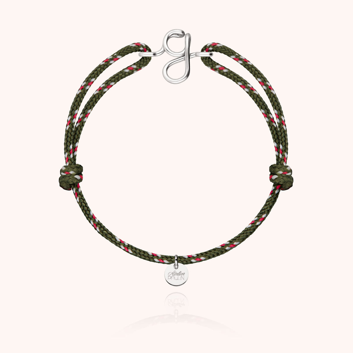 Bracelet Cordon Knot Initiale Homme « G » en argent sterling 925, cordon kaki