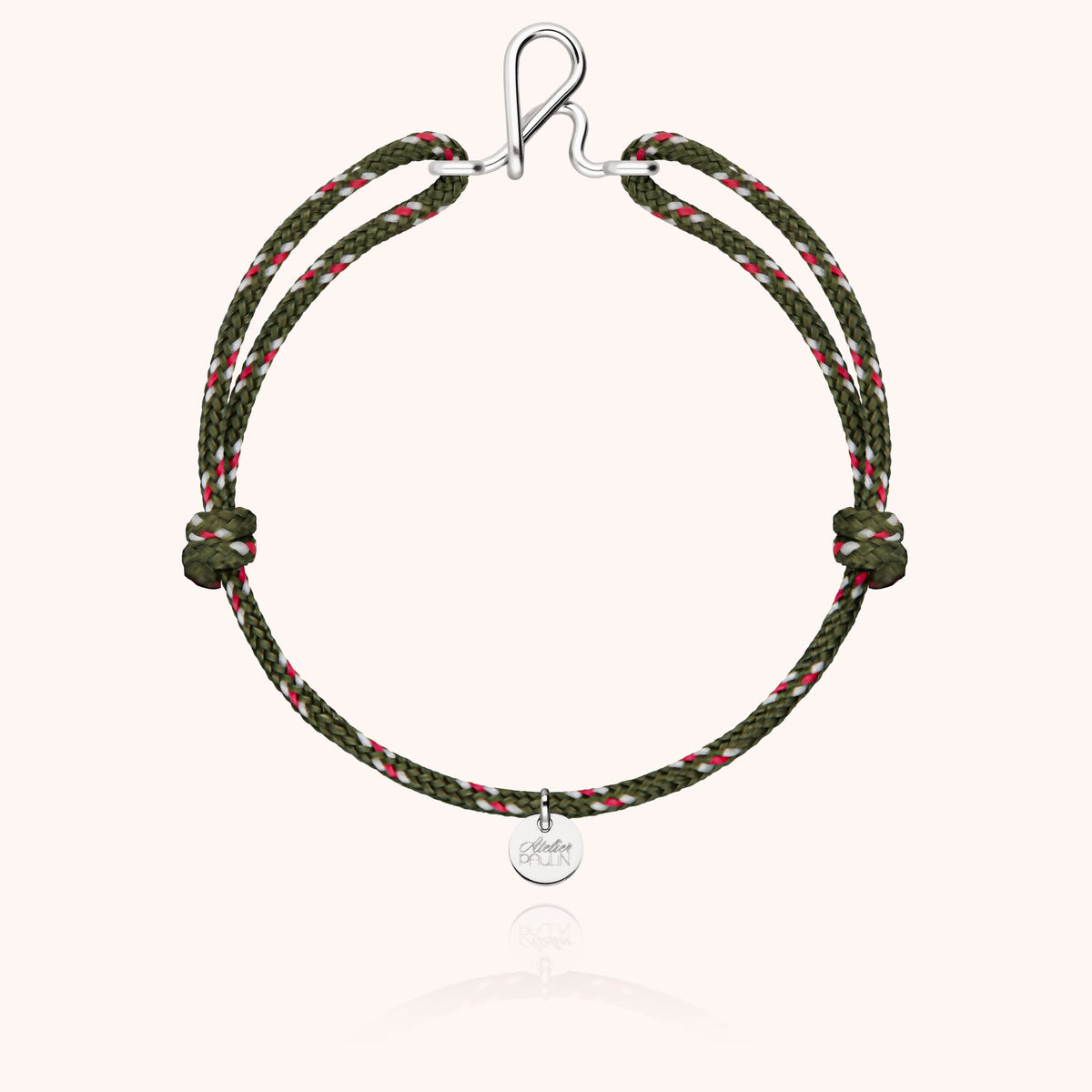 Bracelet Cordon Knot Initiale Homme « H » en argent sterling 925, cordon kaki