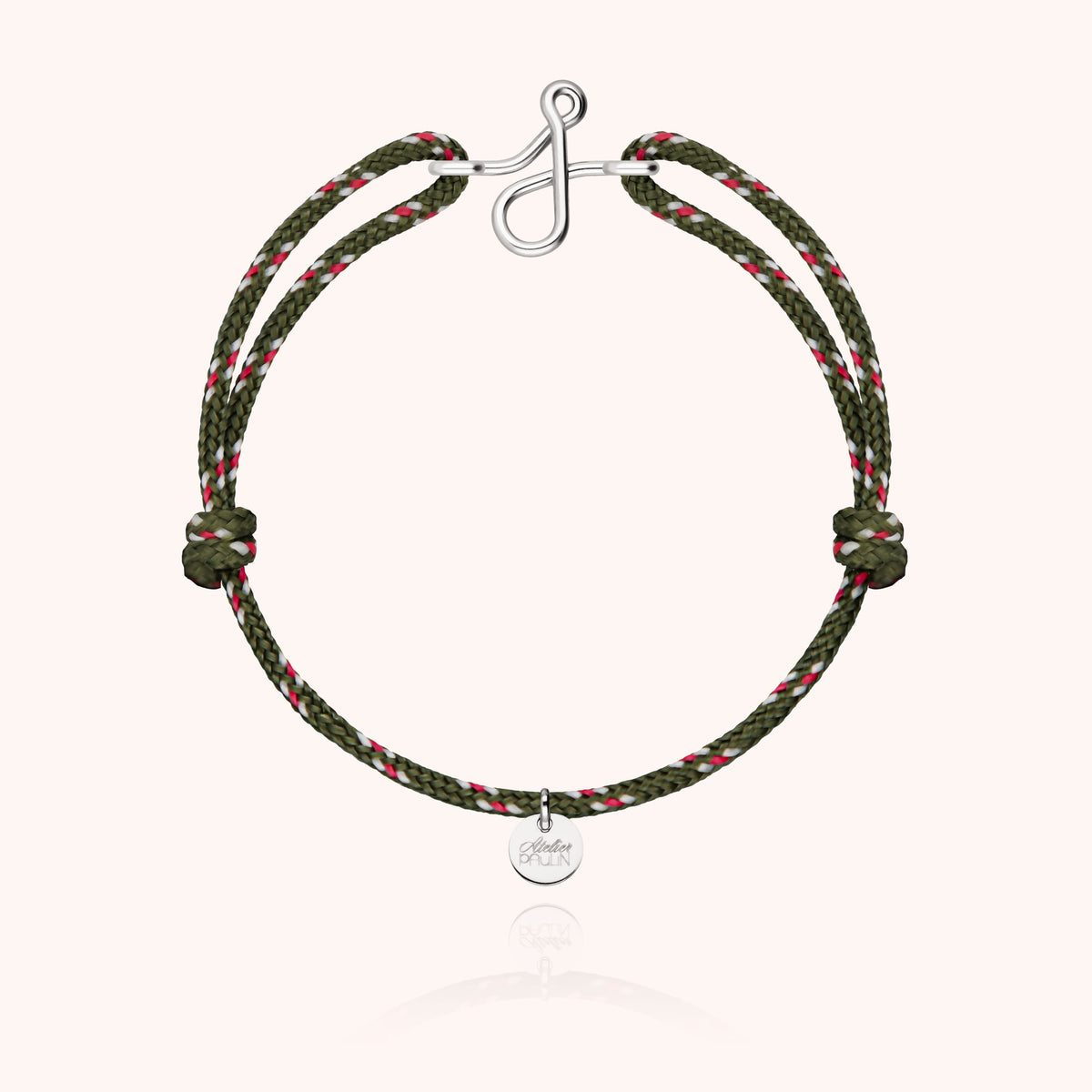 Bracelet Cordon Knot Initiale Homme « J » en argent sterling 925, cordon kaki