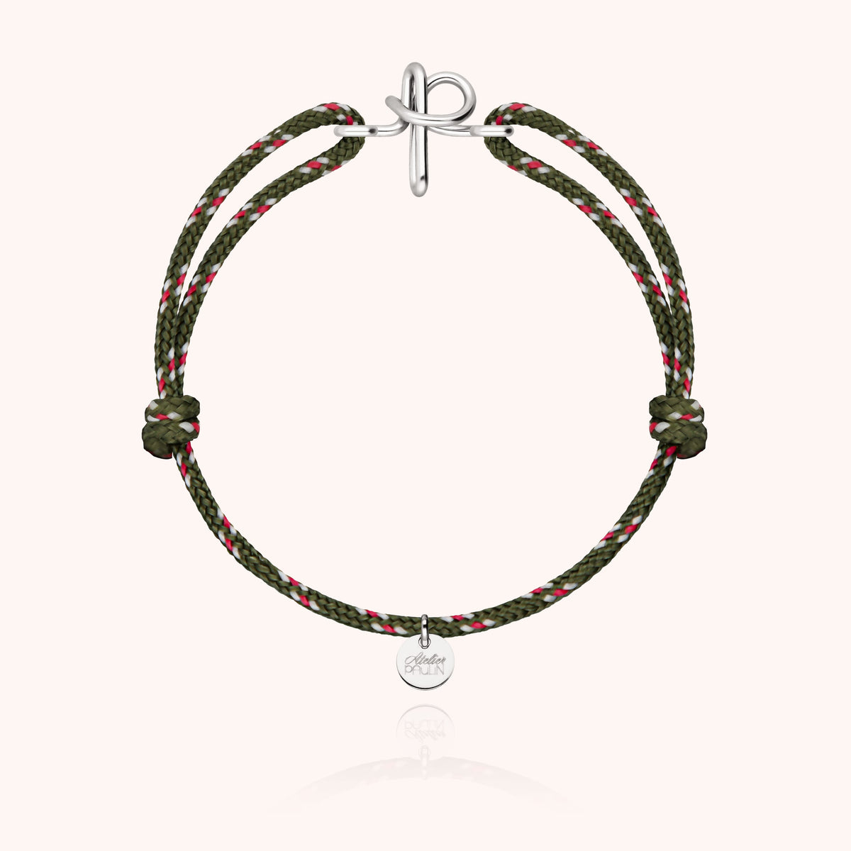 Bracelet Cordon Knot Initiale Homme « P » en argent sterling 925, cordon kaki
