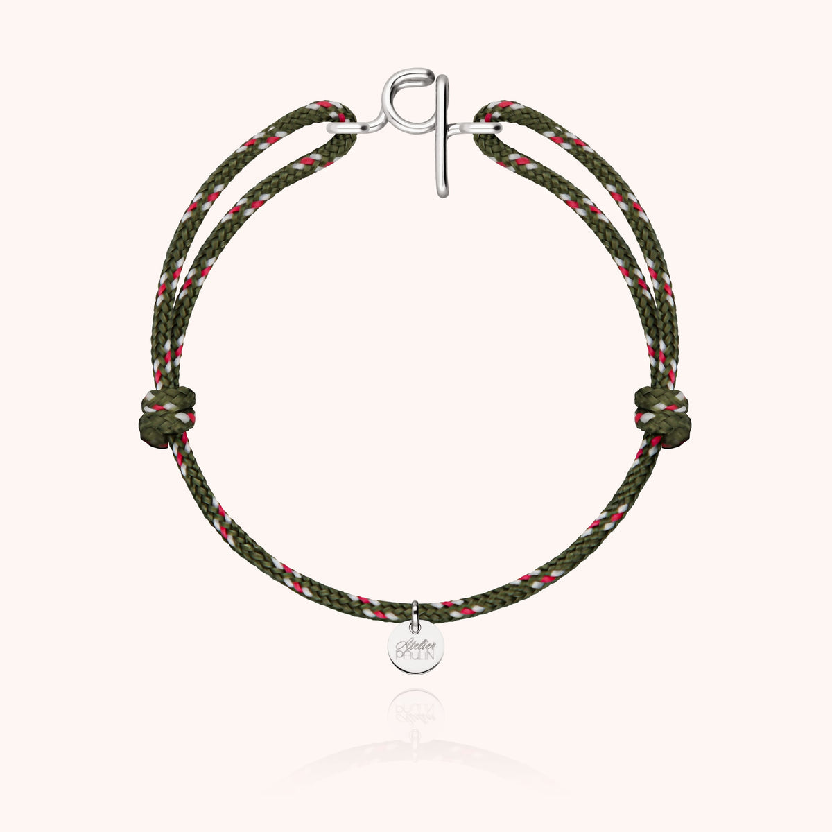 Bracelet Cordon Knot Initiale Homme « Q » en argent sterling 925, cordon kaki