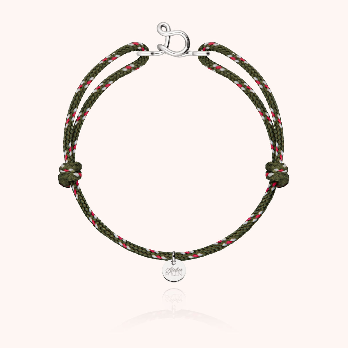 Bracelet Cordon Knot Initiale Homme « S » en argent sterling 925, cordon kaki