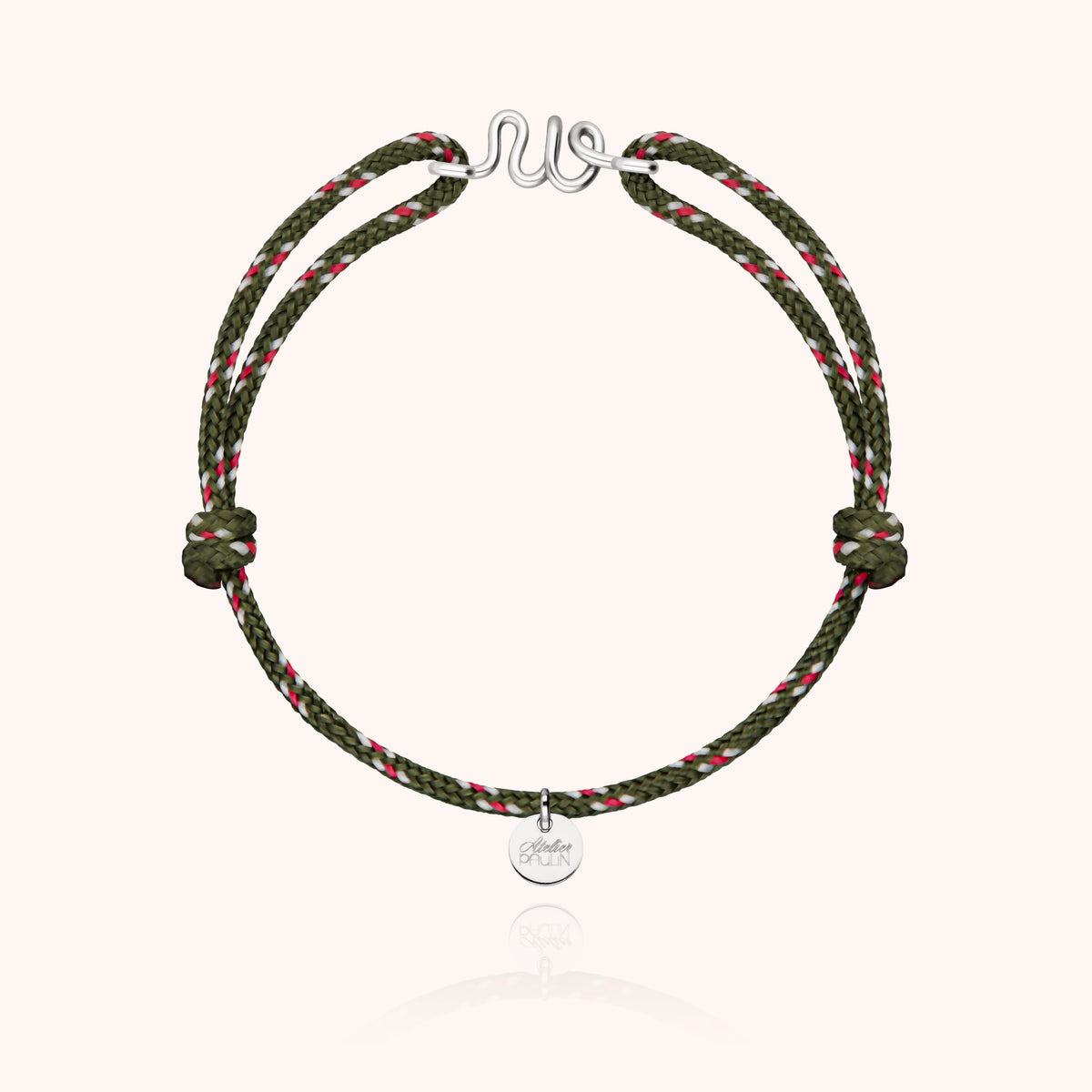 Bracelet Cordon Knot Initiale Homme « W » en argent sterling 925, cordon kaki