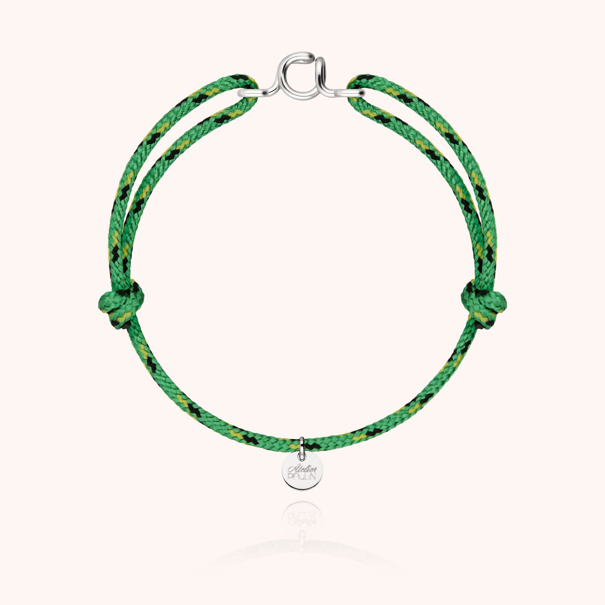 Bracelet Cordon Knot Initiale Homme « A » en argent sterling 925, cordon vert