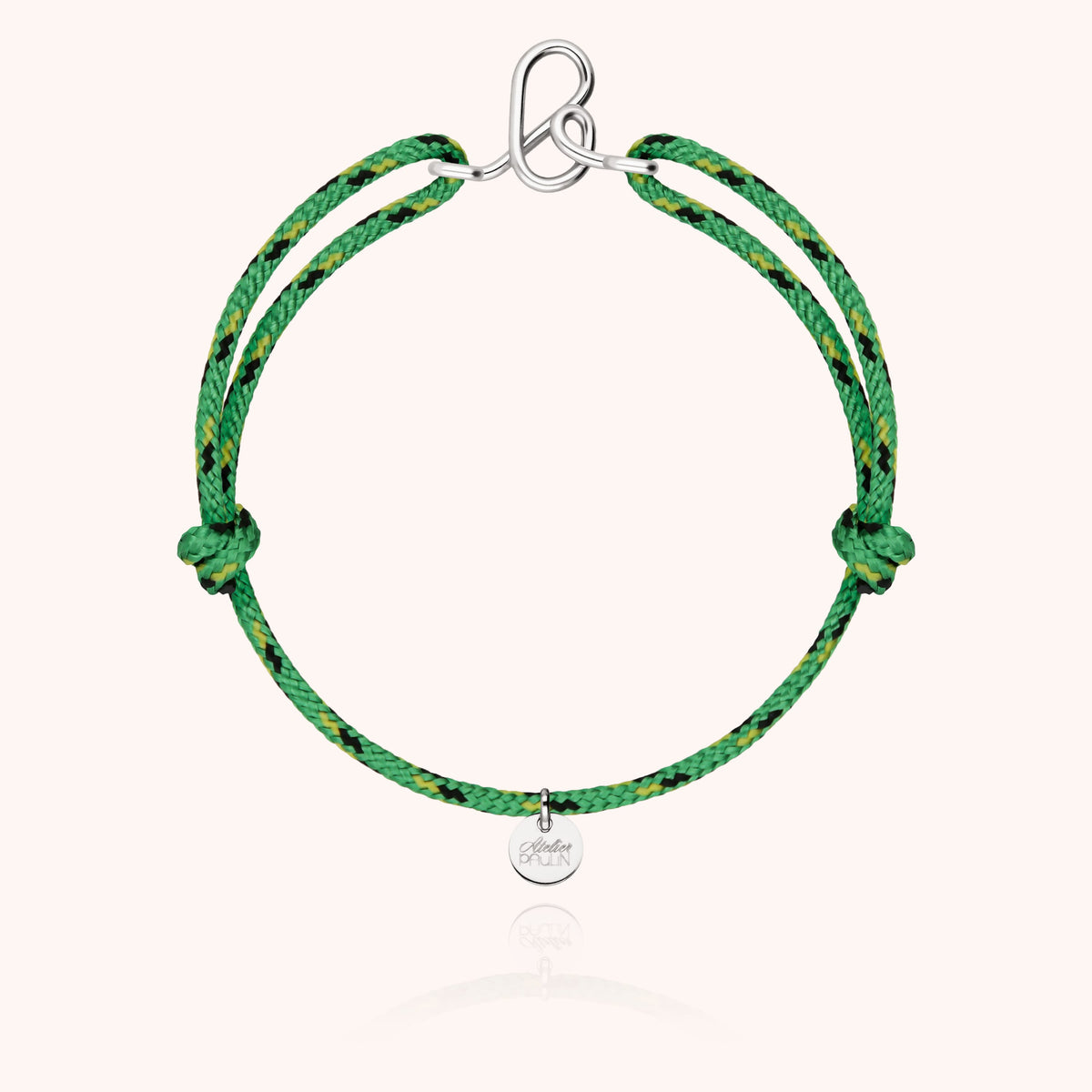 Bracelet Cordon Knot Initiale Homme « B » en argent sterling 925, cordon vert