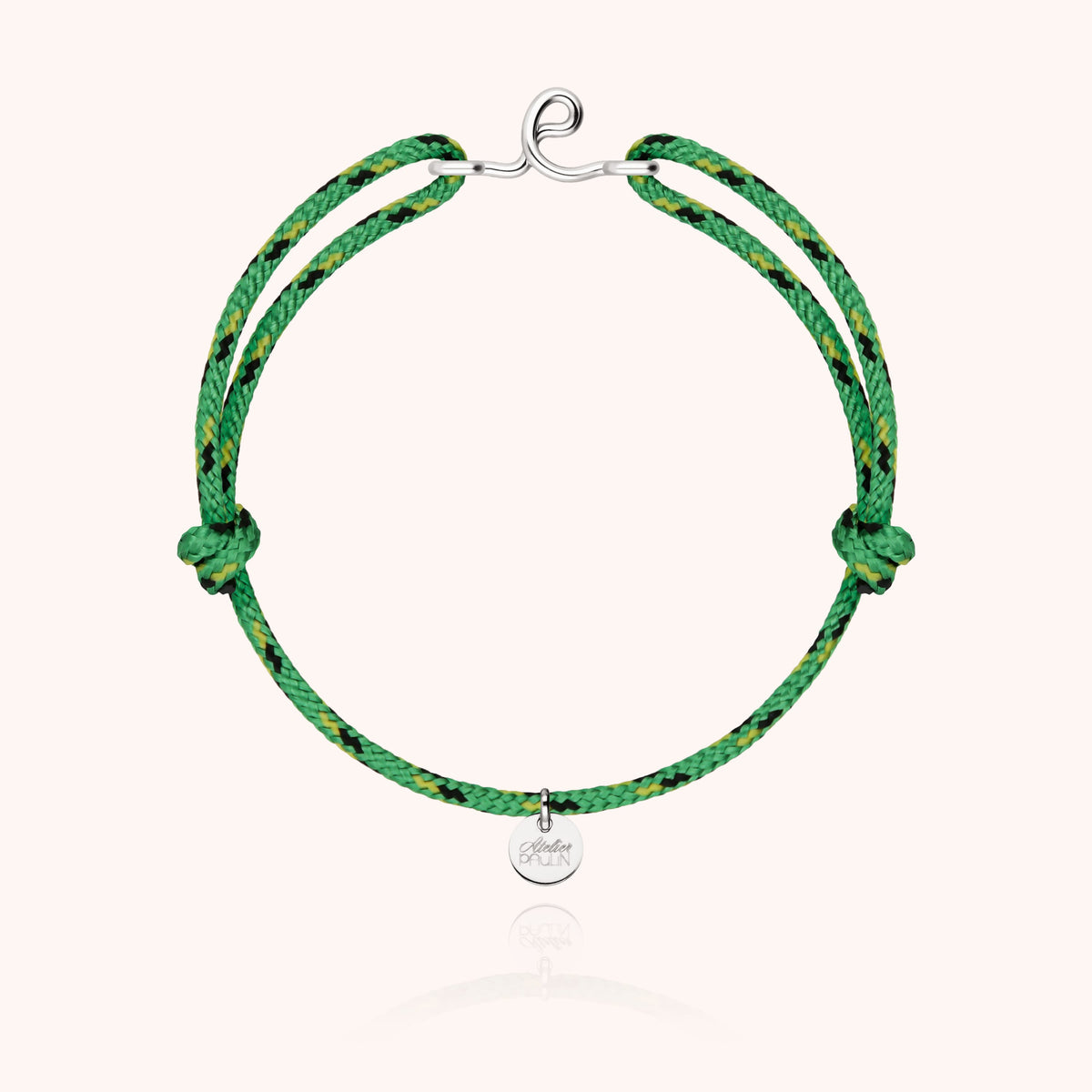 Bracelet Cordon Knot Initiale Homme « E » en argent sterling 925, cordon vert