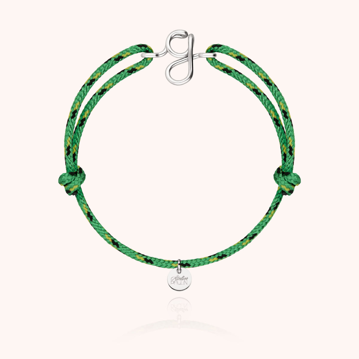 Bracelet Cordon Knot Initiale Homme « G » en argent sterling 925, cordon vert