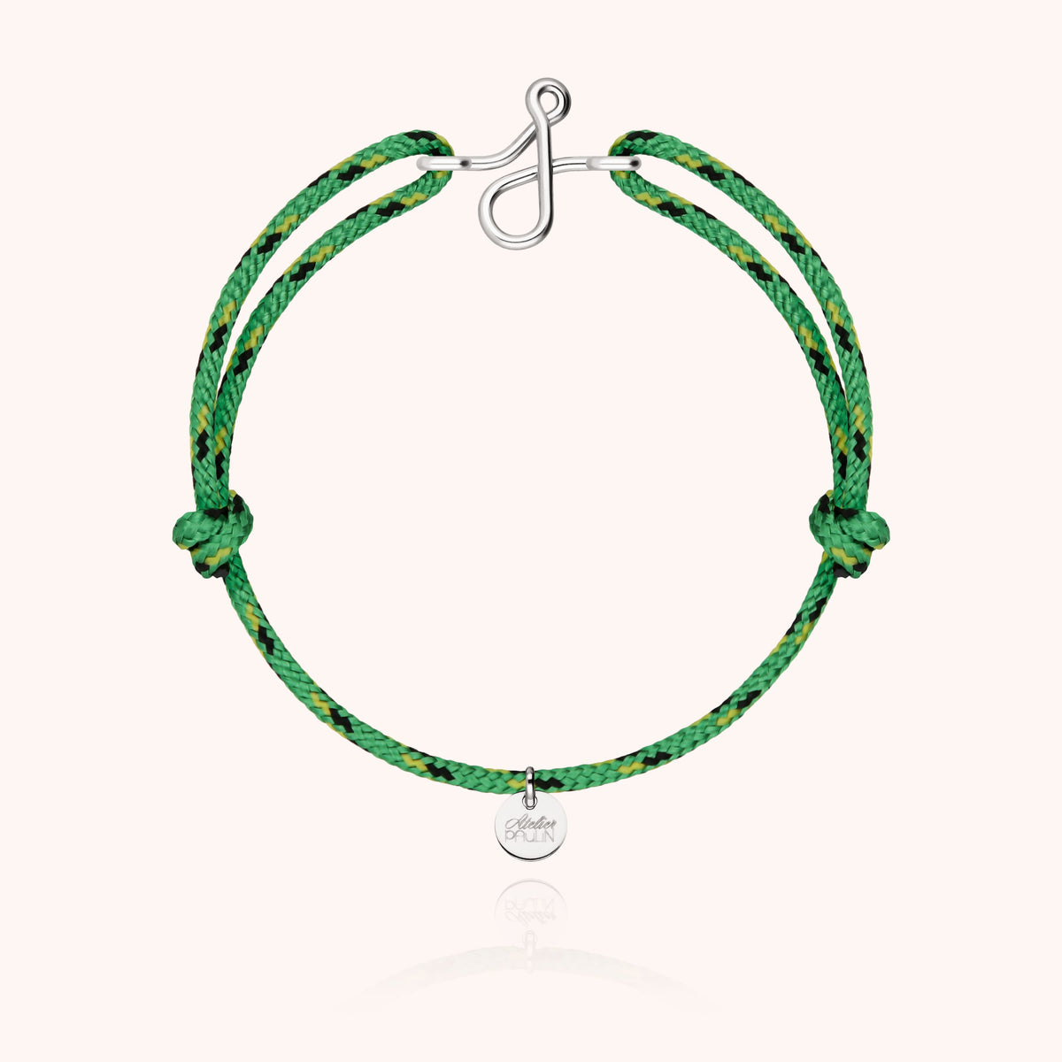 Bracelet Cordon Knot Initiale Homme « J » en argent sterling 925, cordon vert