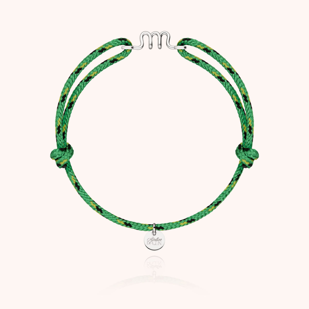 Bracelet Cordon Knot Initiale Homme « M » en argent sterling 925, cordon vert