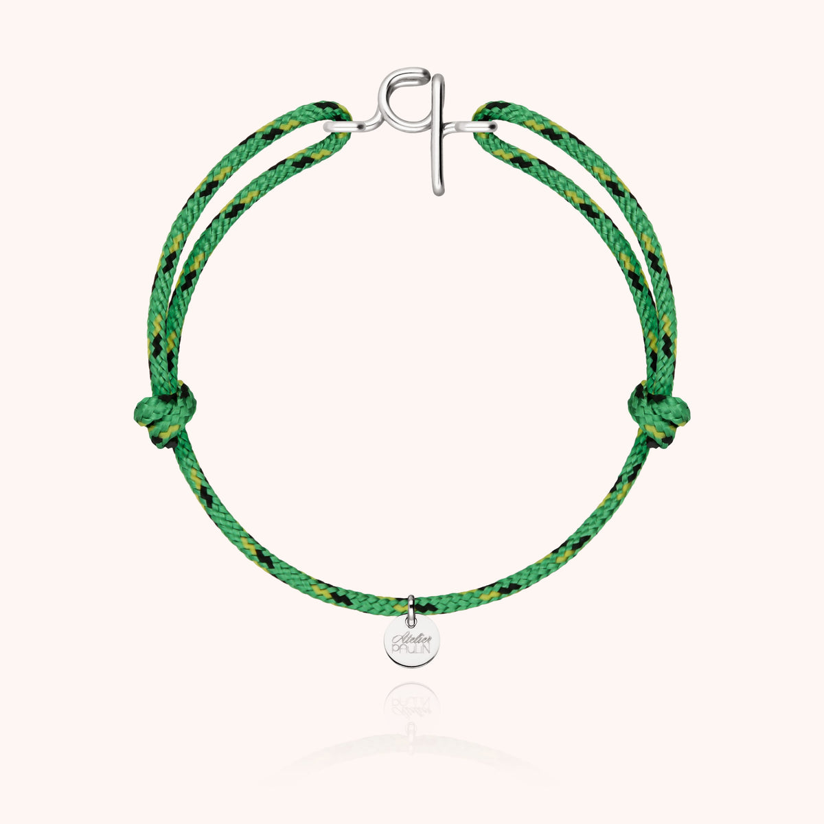 Bracelet Cordon Knot Initiale Homme « Q » en argent sterling 925, cordon vert