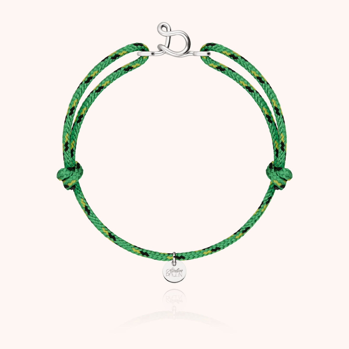 Bracelet Cordon Knot Initiale Homme « S » en argent sterling 925, cordon vert