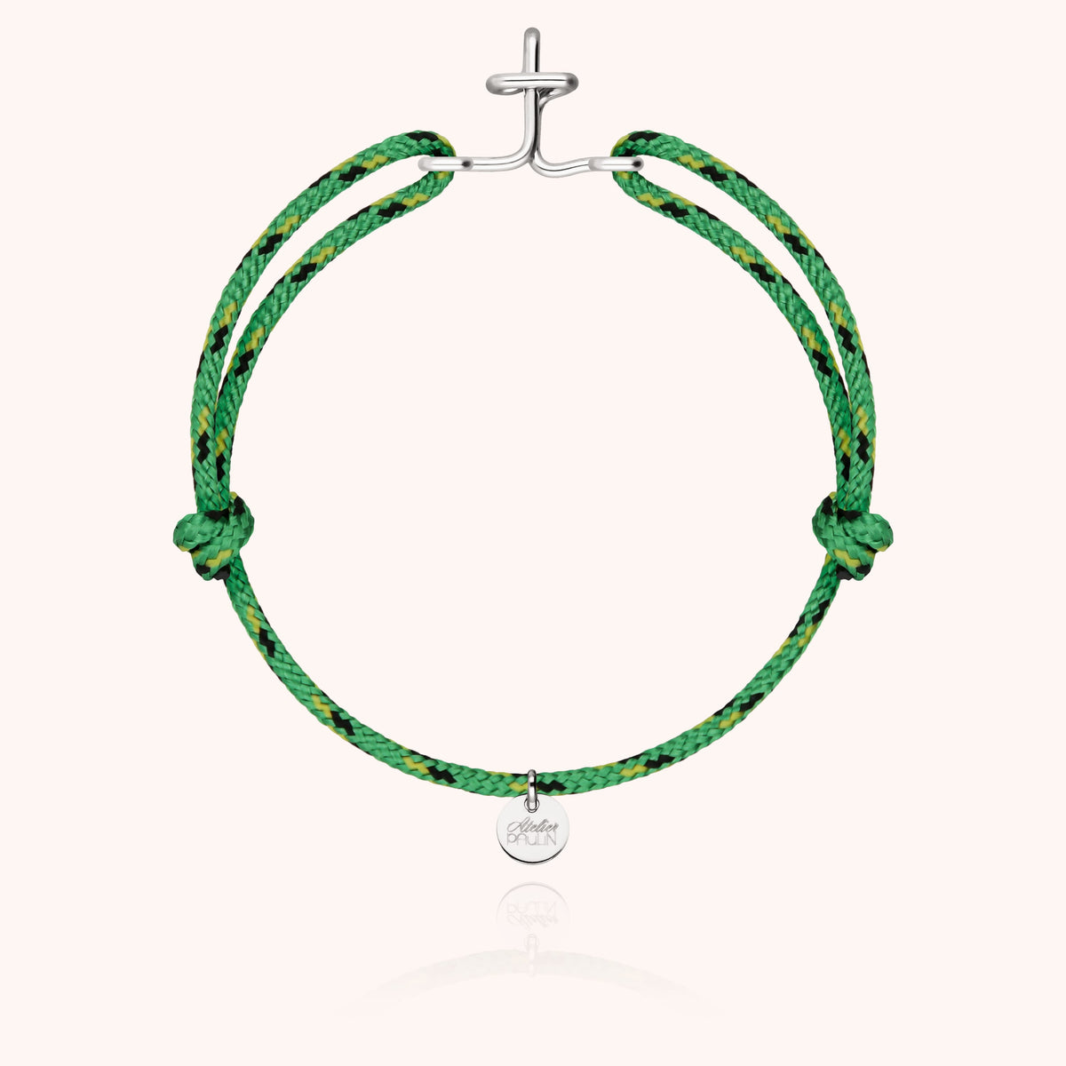 Bracelet Cordon Knot Initiale Homme « T » en argent sterling 925, cordon vert