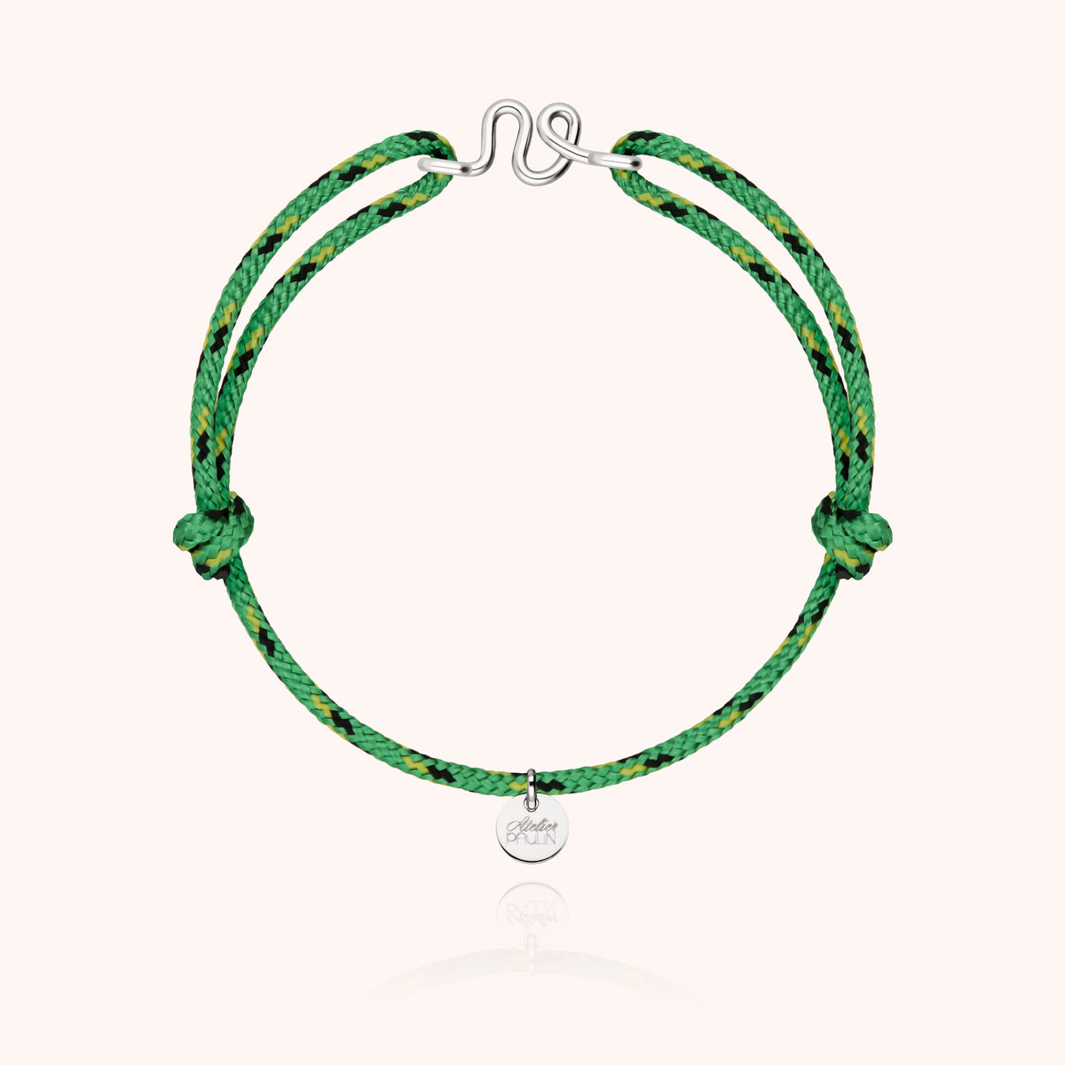 Bracelet Cordon Knot Initiale Homme « V » en argent sterling 925, cordon vert