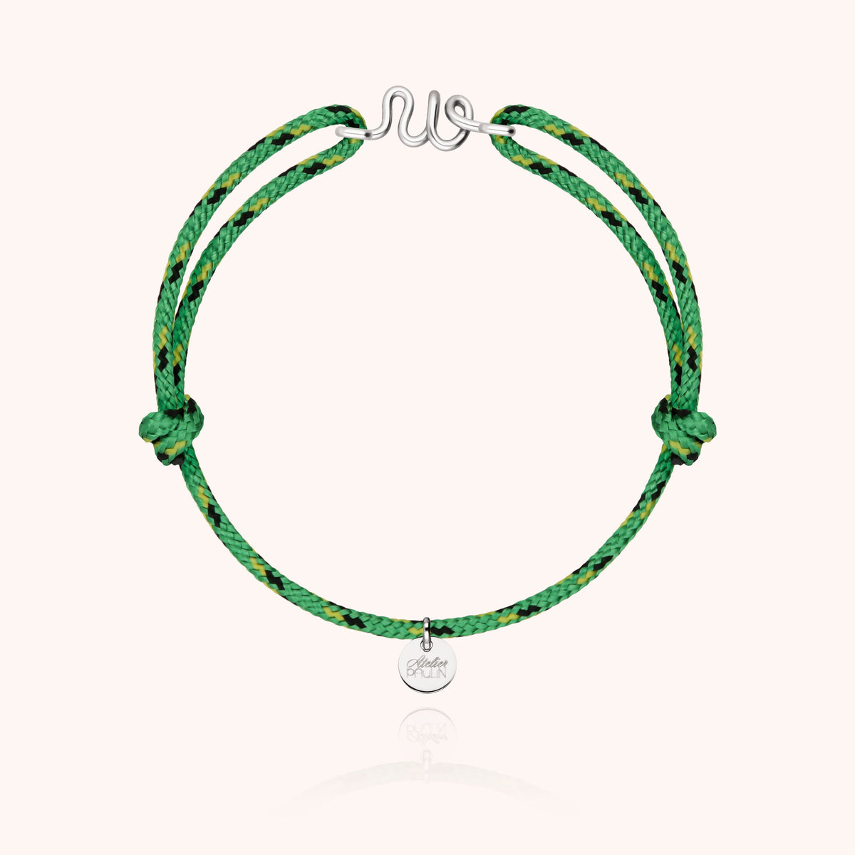Bracelet Cordon Knot Initiale Homme « W » en argent sterling 925, cordon vert