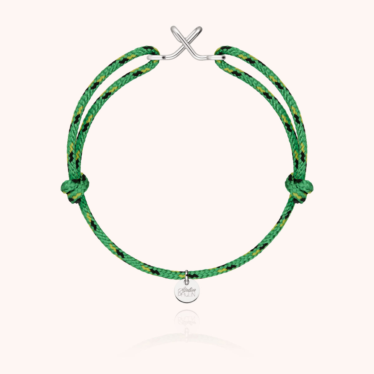 Bracelet Cordon Knot Initiale Homme « X » en argent sterling 925, cordon vert