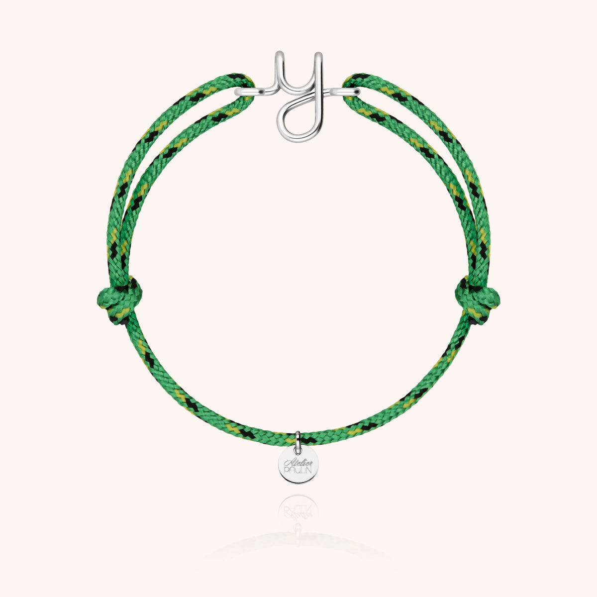 Bracelet Cordon Knot Initiale Homme « Y » en argent sterling 925, cordon vert