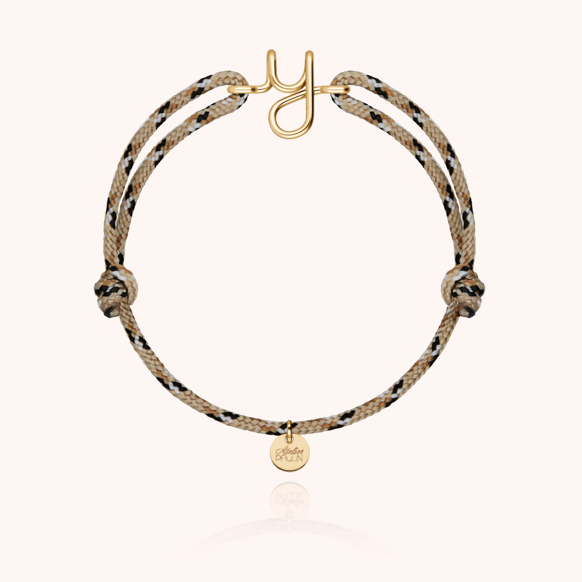 Bracciale Cordino Knot Iniziale Uomo « Y » in filo d'oro giallo laminato 14k, cordino beige