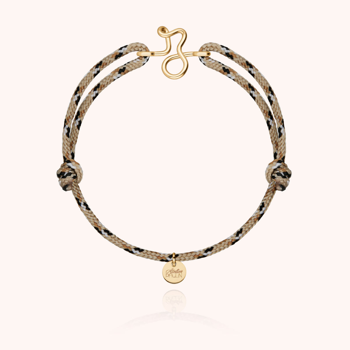 Bracciale Cordino Knot Iniziale Uomo « Z » in filo d'oro giallo laminato 14k, cordino beige