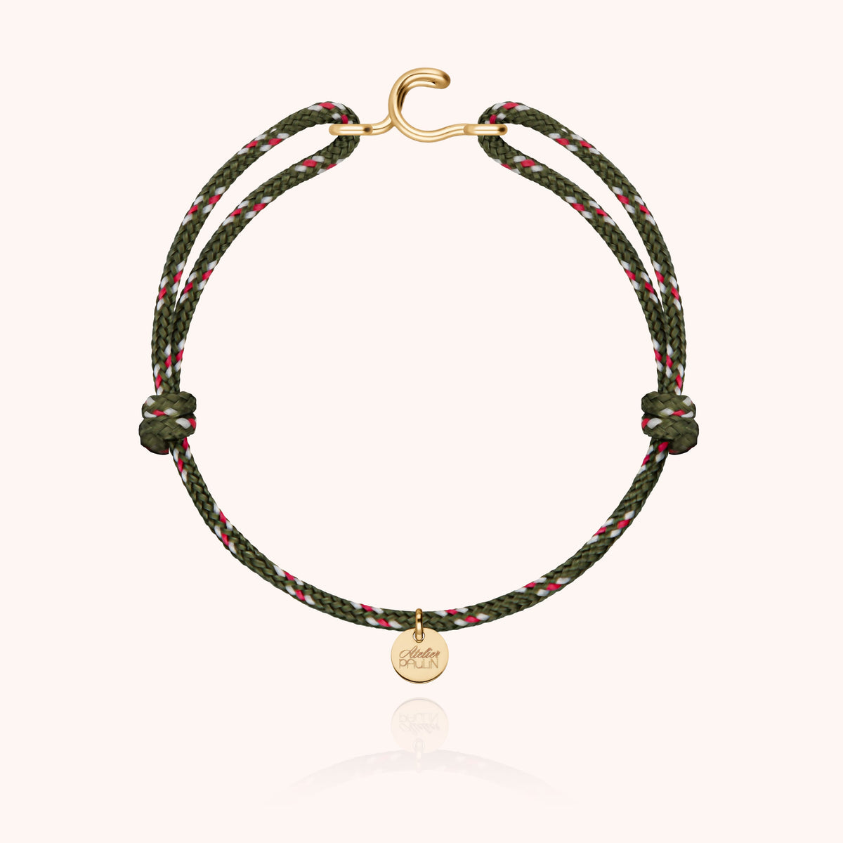 Bracciale Cordino Knot Iniziale Uomo « C » in filo d'oro giallo laminato 14k, cordino kaki