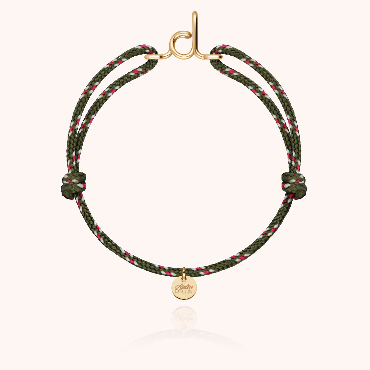 Bracciale Cordino Knot Iniziale Uomo « D » in filo d'oro giallo laminato 14k, cordino kaki