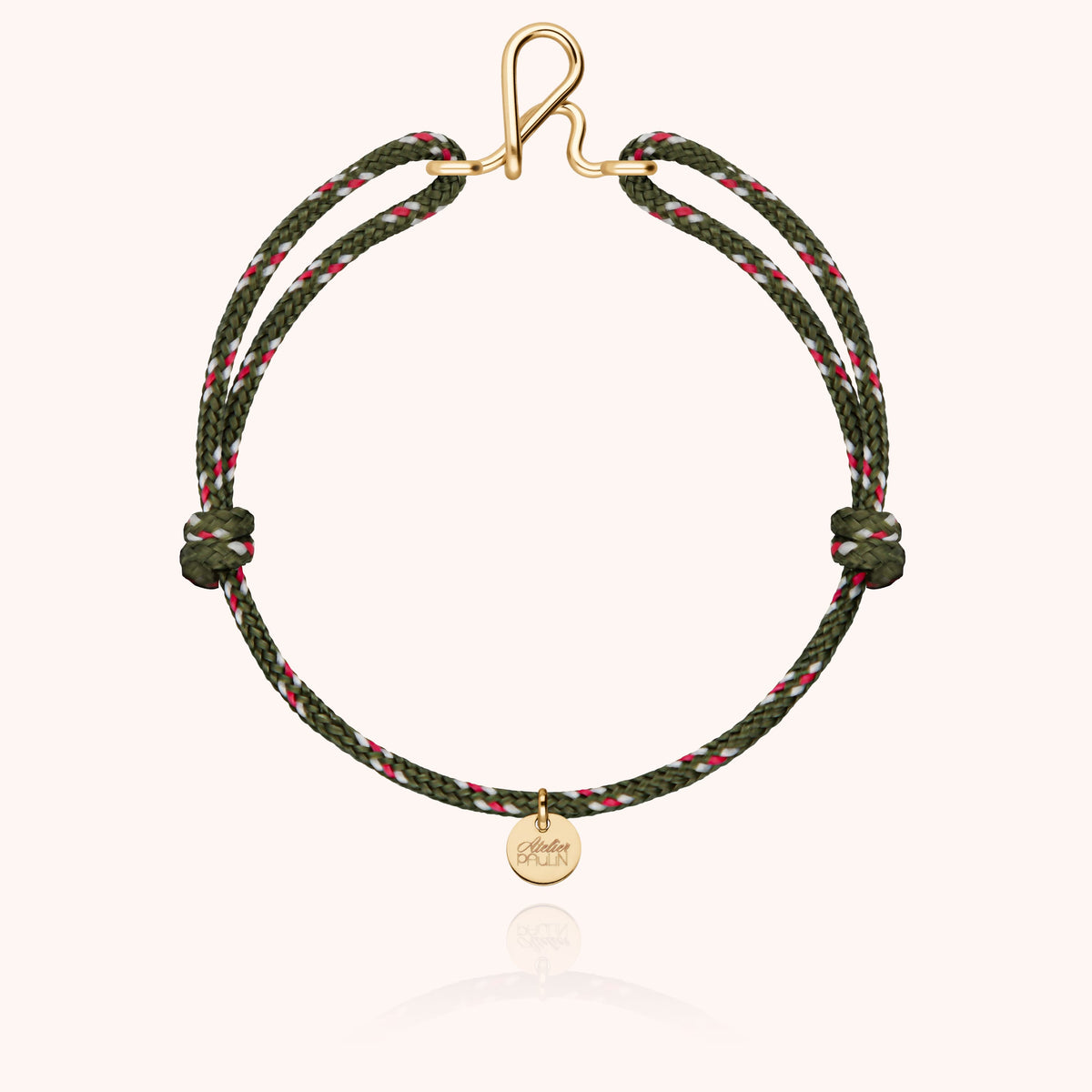 Bracciale Cordino Knot Iniziale Uomo « H » in filo d'oro giallo laminato 14k, cordino kaki