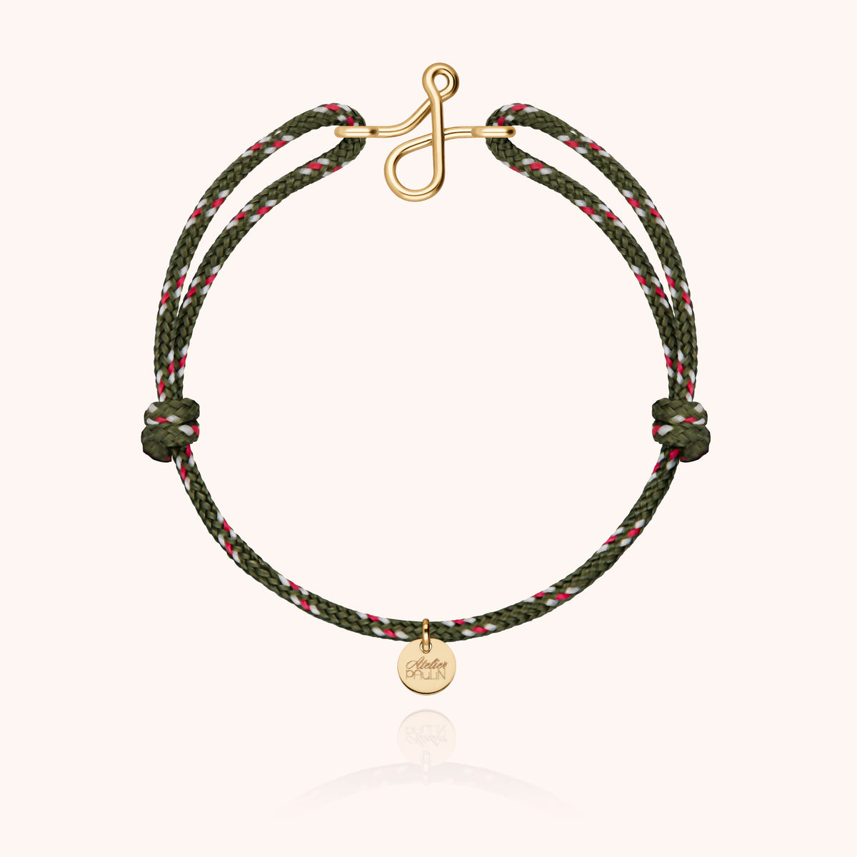Bracciale Cordino Knot Iniziale Uomo « J » in filo d'oro giallo laminato 14k, cordino kaki