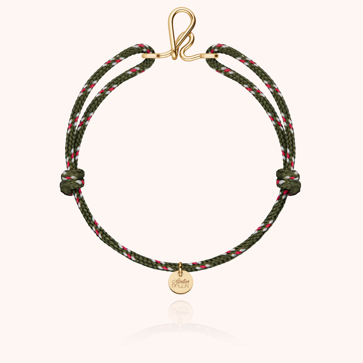 Bracciale Cordino Knot Iniziale Uomo « K » in filo d'oro giallo laminato 14k, cordino kaki