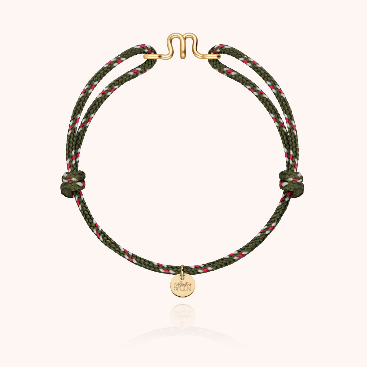 Bracciale Cordino Knot Iniziale Uomo « N » in filo d'oro giallo laminato 14k, cordino kaki