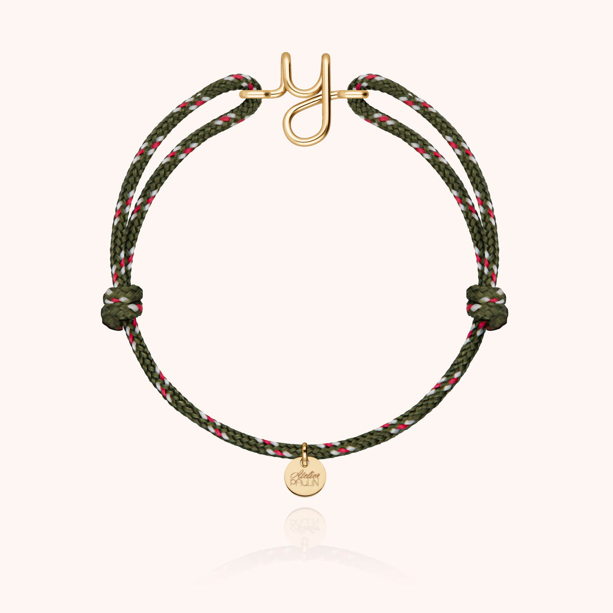 Bracciale Cordino Knot Iniziale Uomo « Y » in filo d'oro giallo laminato 14k, cordino kaki