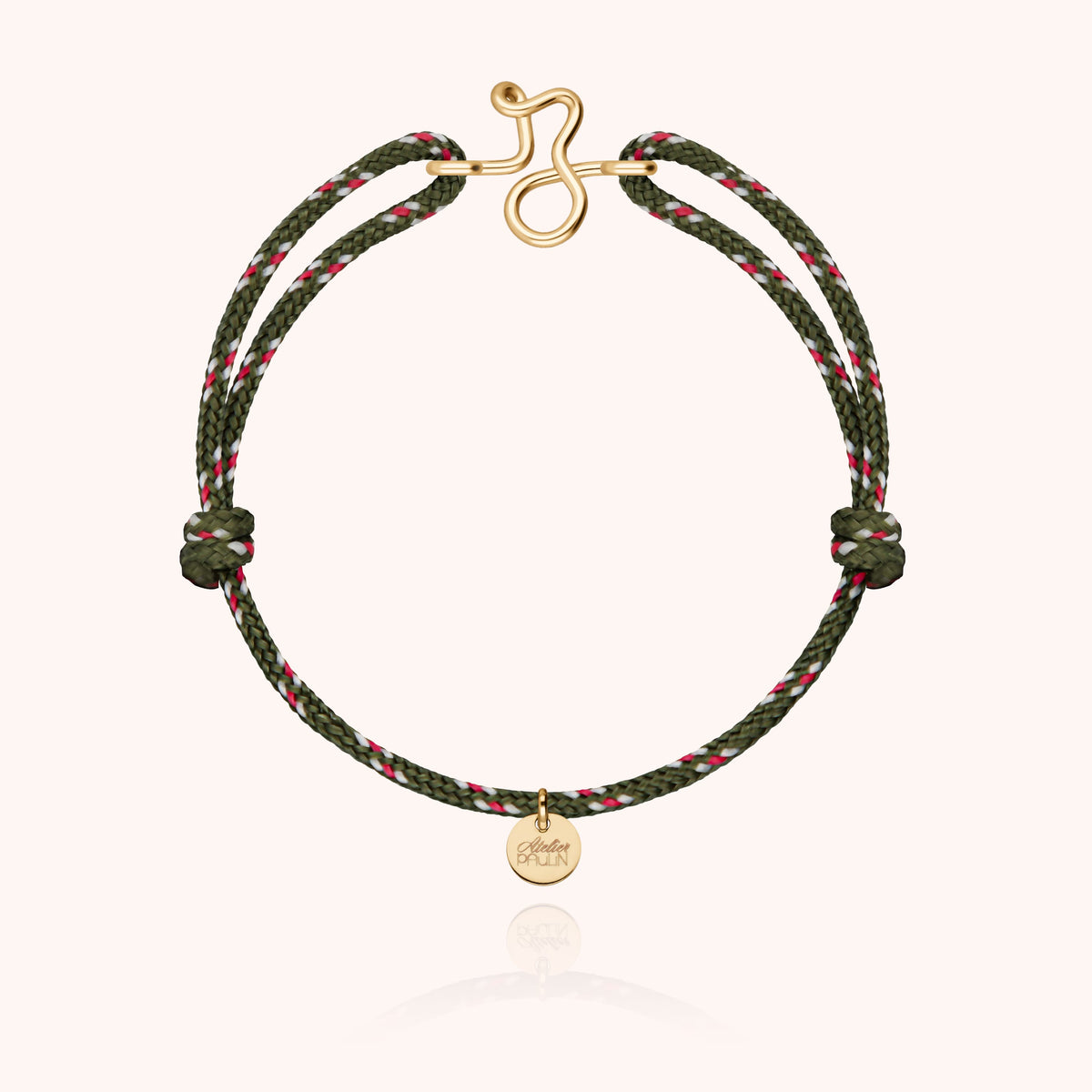 Bracciale Cordino Knot Iniziale Uomo « Z » in filo d'oro giallo laminato 14k, cordino kaki