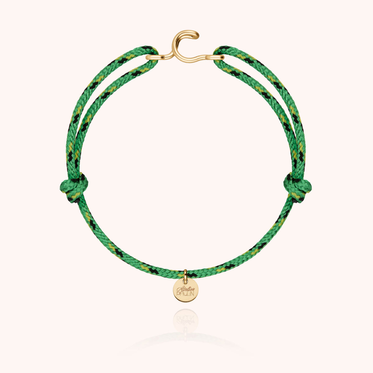 Bracciale Cordino Knot Iniziale Uomo « C » in filo d'oro giallo laminato 14k, cordino verde