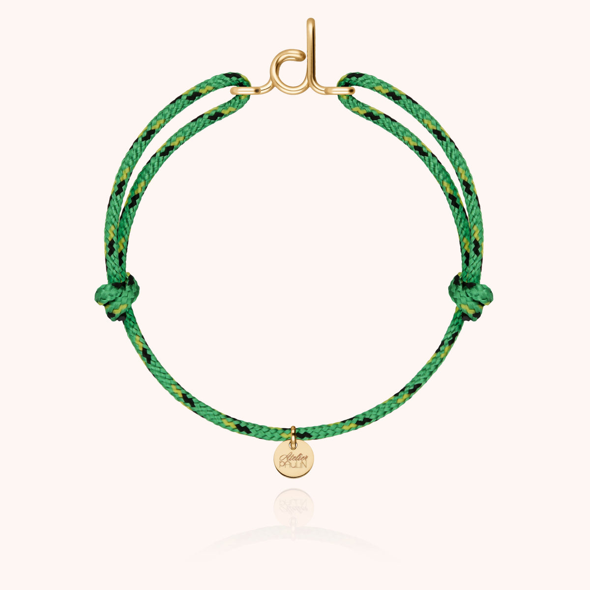 Bracciale Cordino Knot Iniziale Uomo « D » in filo d'oro giallo laminato 14k, cordino verde