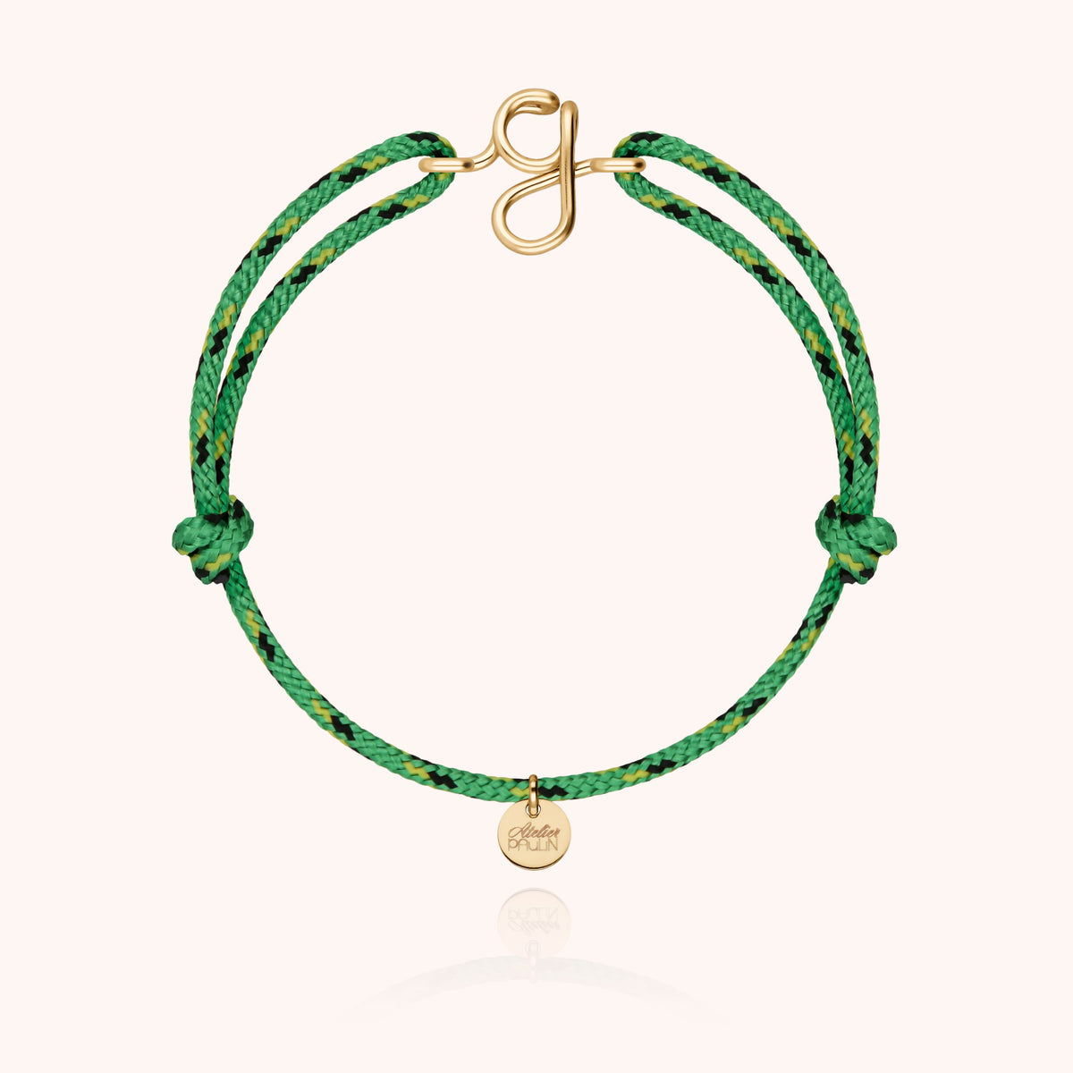 Bracciale Cordino Knot Iniziale Uomo « G » in filo d'oro giallo laminato 14k, cordino verde