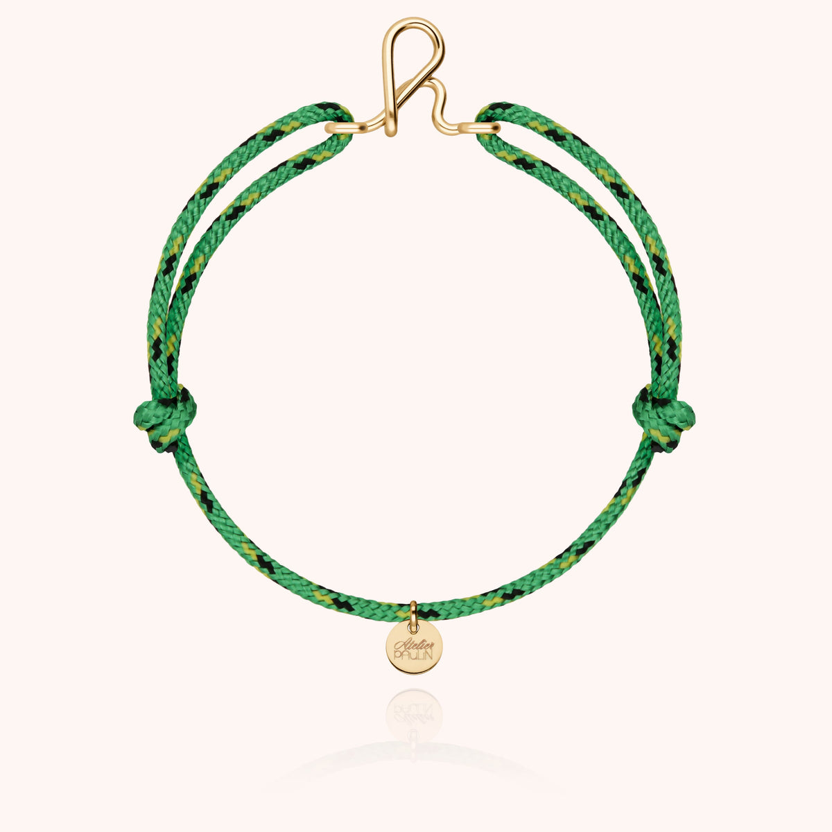 Bracciale Cordino Knot Iniziale Uomo « H » in filo d'oro giallo laminato 14k, cordino verde