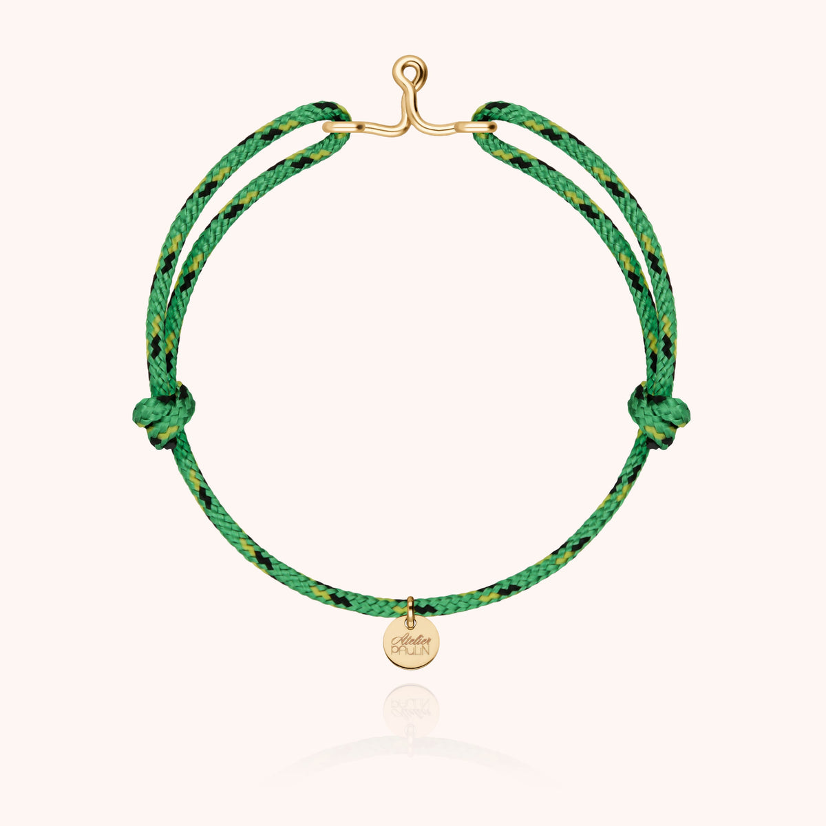 Bracciale Cordino Knot Iniziale Uomo « I » in filo d'oro giallo laminato 14k, cordino verde