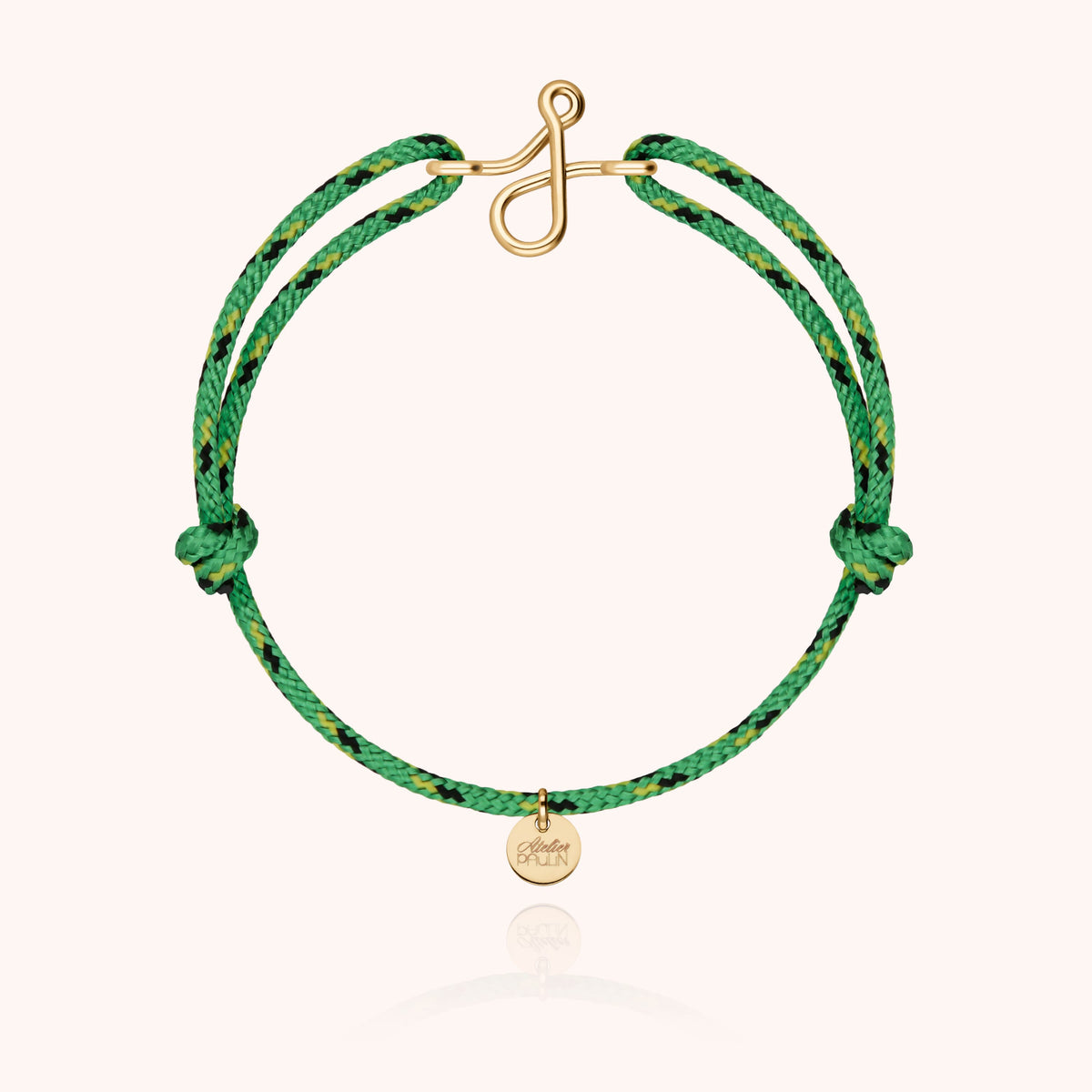 Bracciale Cordino Knot Iniziale Uomo « J » in filo d'oro giallo laminato 14k, cordino verde