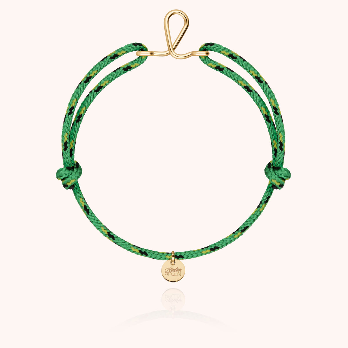 Bracciale Cordino Knot Iniziale Uomo « L » in filo d'oro giallo laminato 14k, cordino verde