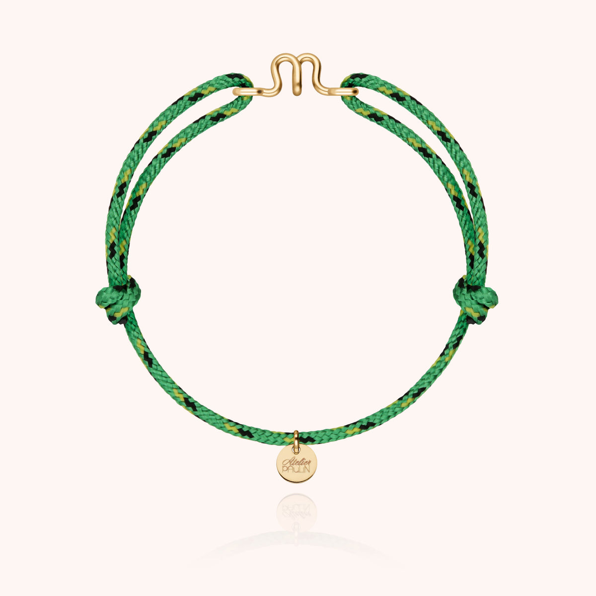 Bracciale Cordino Knot Iniziale Uomo « N » in filo d'oro giallo laminato 14k, cordino verde