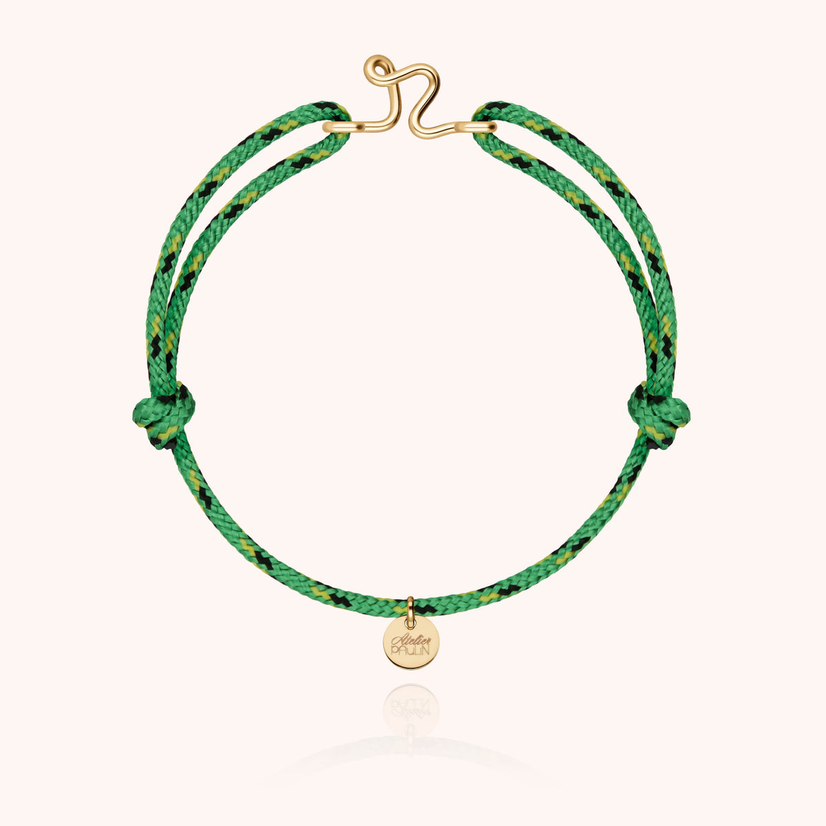 Bracciale Cordino Knot Iniziale Uomo « R » in filo d'oro giallo laminato 14k, cordino verde