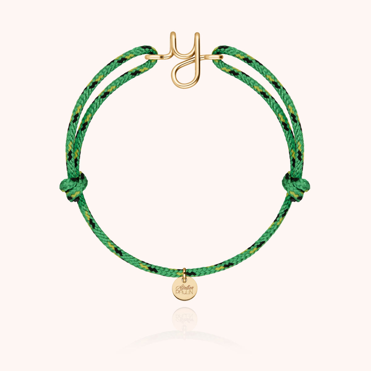 Bracciale Cordino Knot Iniziale Uomo « Y » in filo d'oro giallo laminato 14k, cordino verde