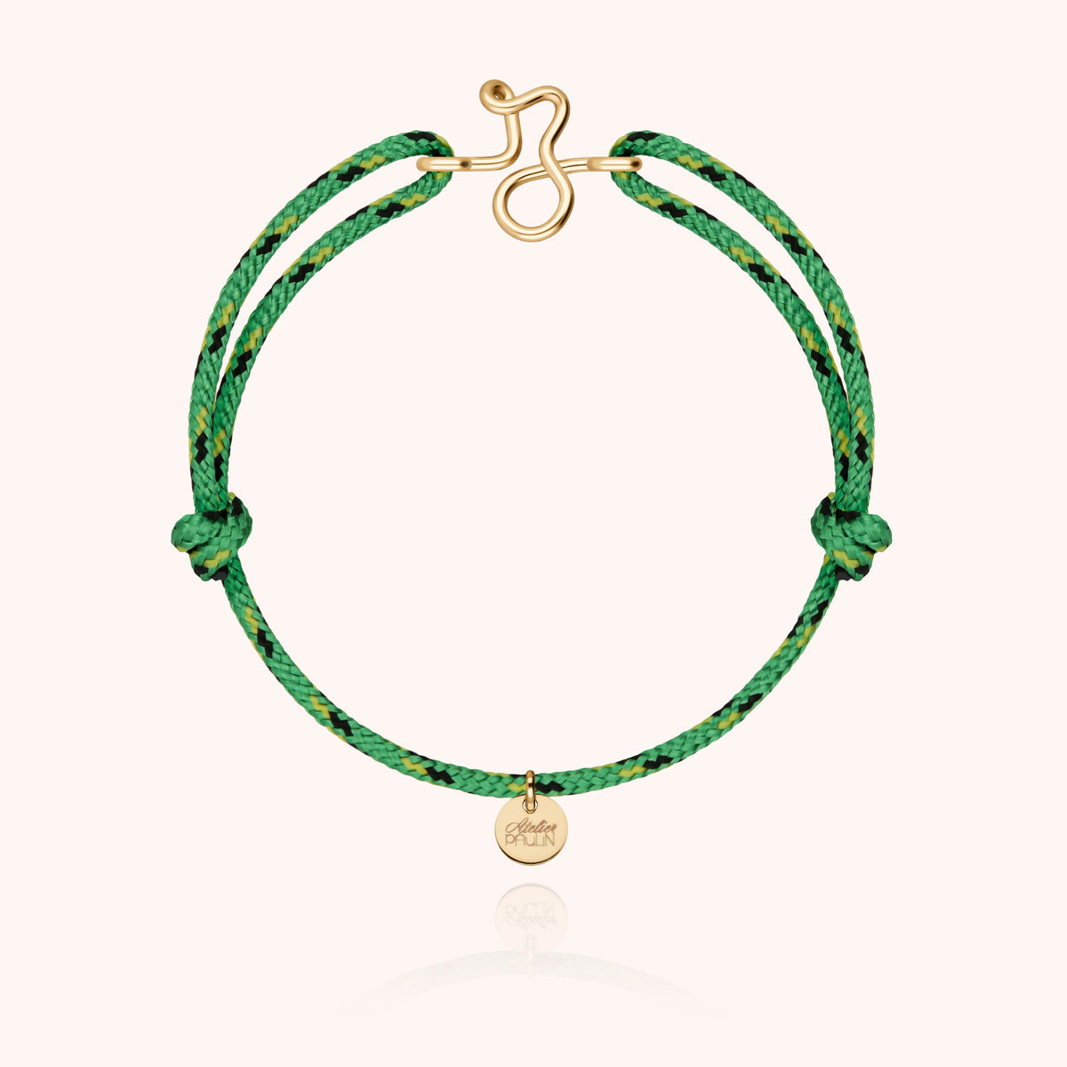 Bracciale Cordino Knot Iniziale Uomo « Z » in filo d'oro giallo laminato 14k, cordino verde