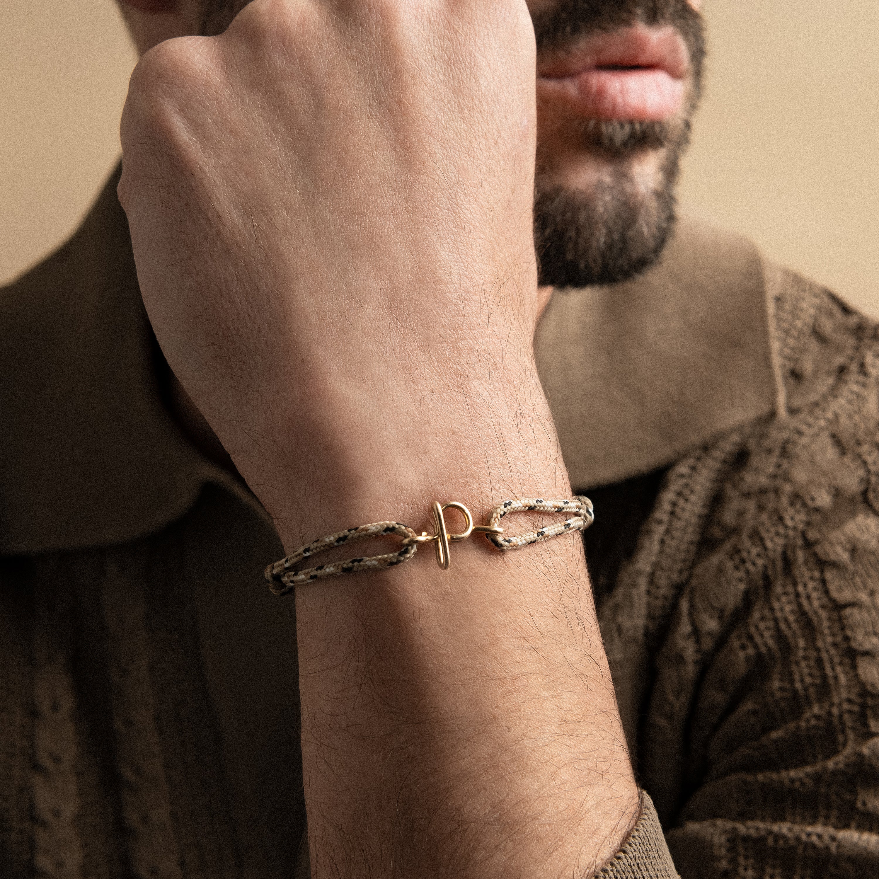 Bracelet Cordon Knot Initiale Homme - or jaune laminé